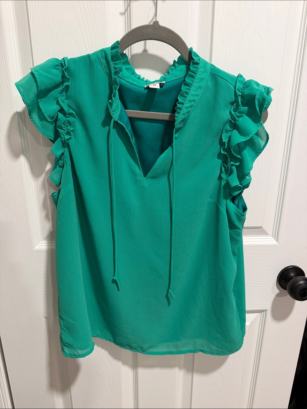 J. Crew Factory Teal Ruffle Tie-Neck Camisole